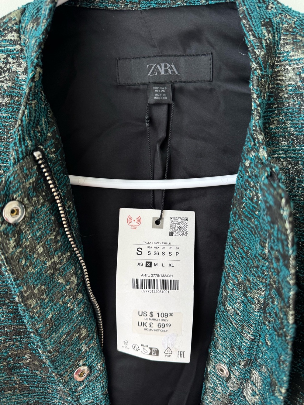 Zara Teal Green Metallic-Thread Bomber Jacket - Picture 4 of 11